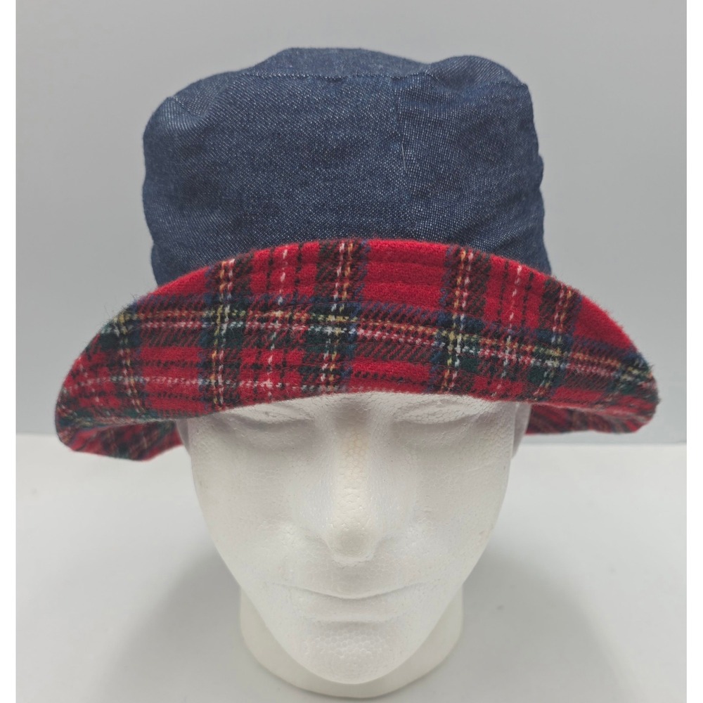 Reversible‎ Denim Tartan Plaid Bucket Hat Y2K Unisex 7 1/4
